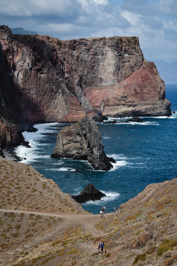 Beautiful cliffside view at Ponta de São Lourenço, Madeira, Portugal with ocean waves.